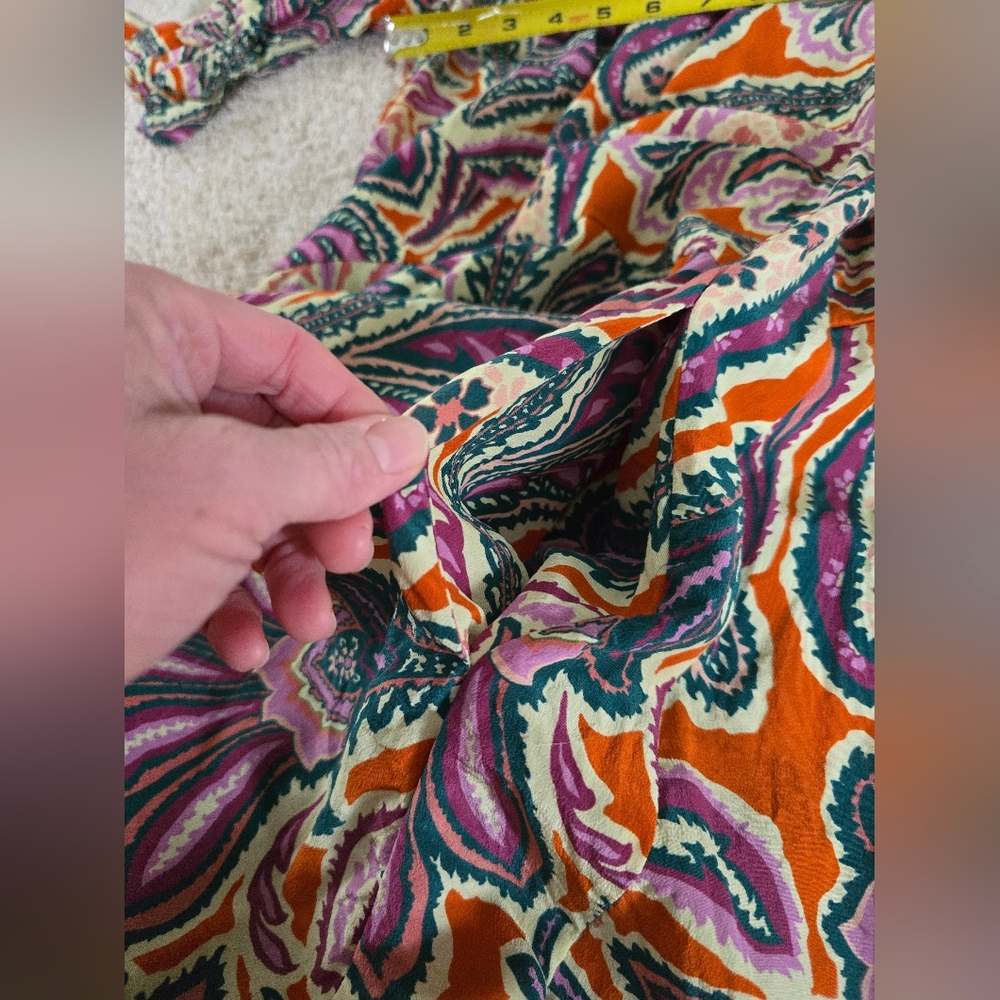 Tyler Boe Womens Dress Size Small Silk Purple And Orange Paisley Puff Sleeves - Picture 16 of 16